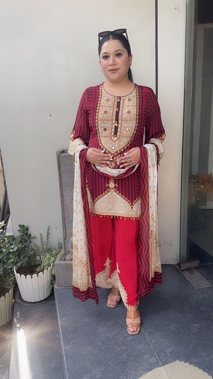 Sheeba Red Digital Plazoo Designer Suit