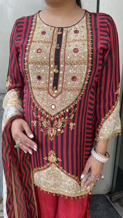 Sheeba Red Digital Plazoo Designer Suit