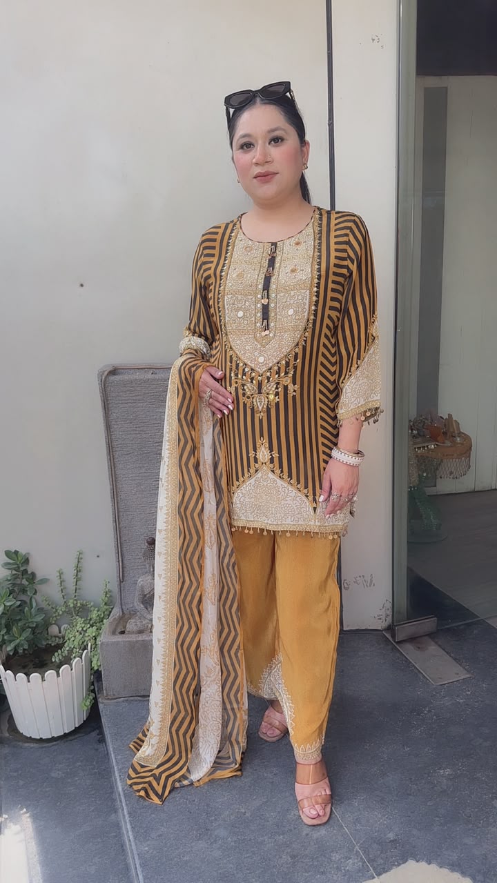 Sheeba Yellow Digital Plazoo Designer Suit