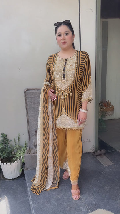 Sheeba Yellow Digital Plazoo Designer Suit
