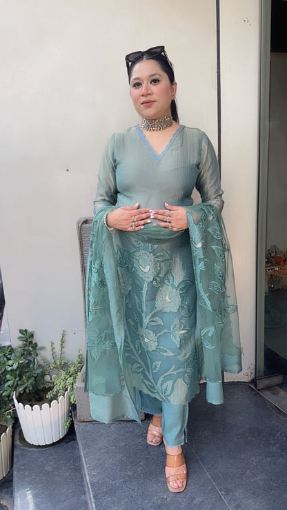 Banawat Sea Blue Applique work Suit