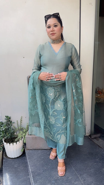 Banawat Sea Blue Applique work Suit