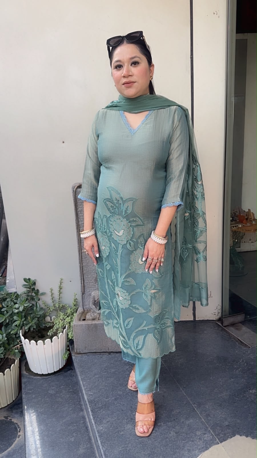 Banawat Sea Blue Applique work Suit