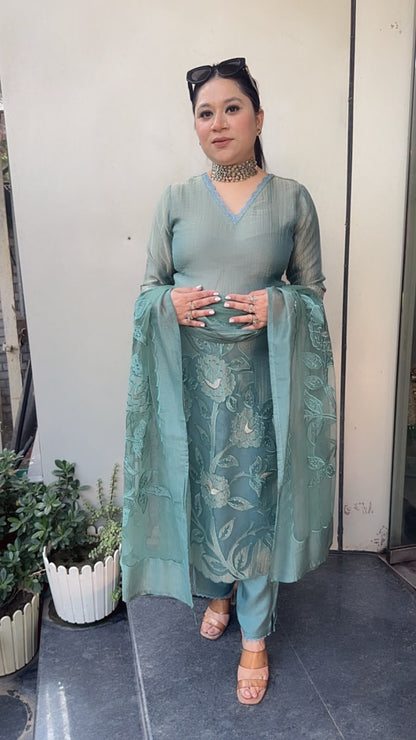 Banawat Sea Blue Applique work Suit