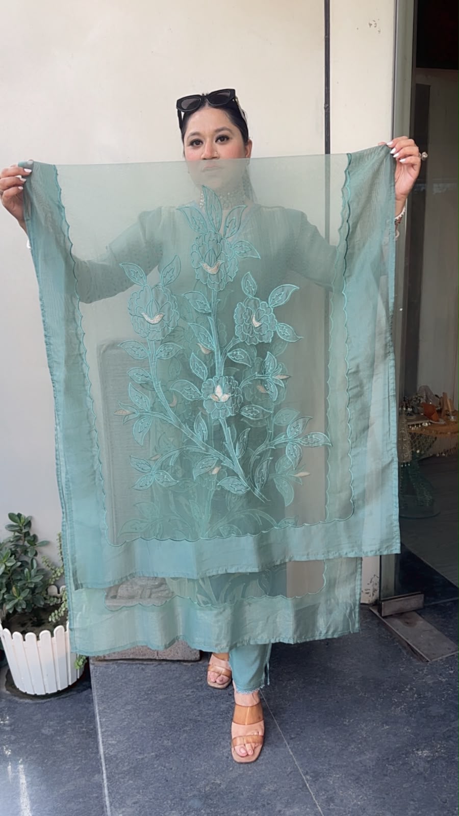 Banawat Sea Blue Applique work Suit