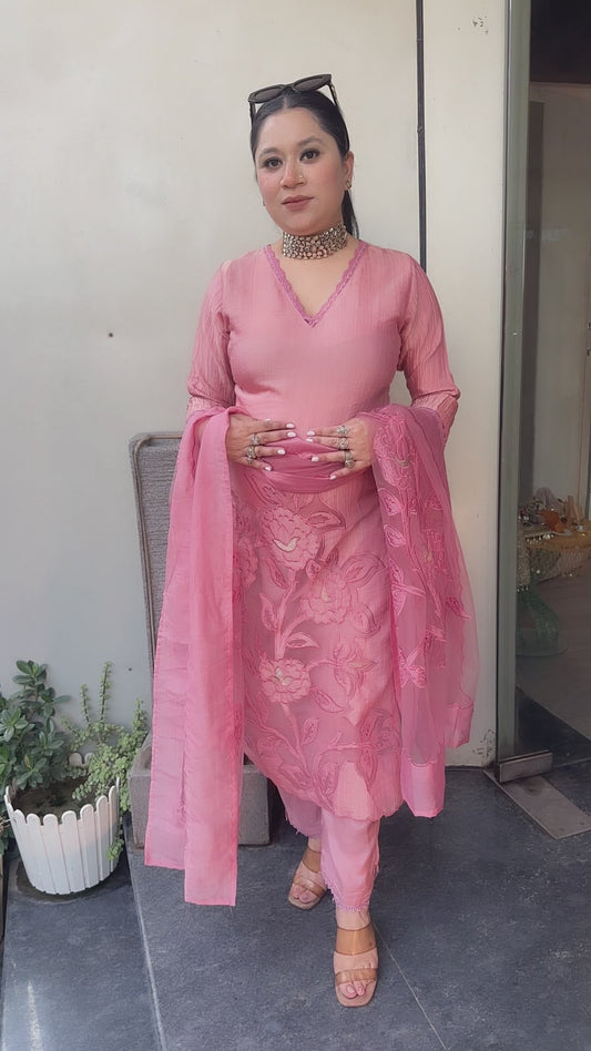 Banawat pink Applique work Suit