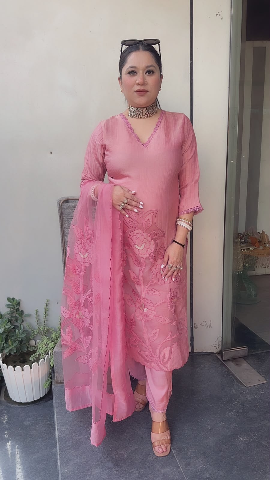 Banawat pink Applique work Suit