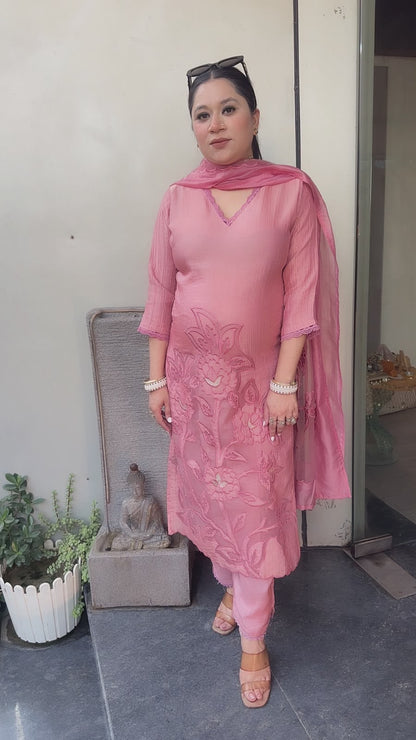 Banawat pink Applique work Suit