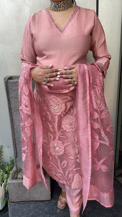 Banawat pink Applique work Suit