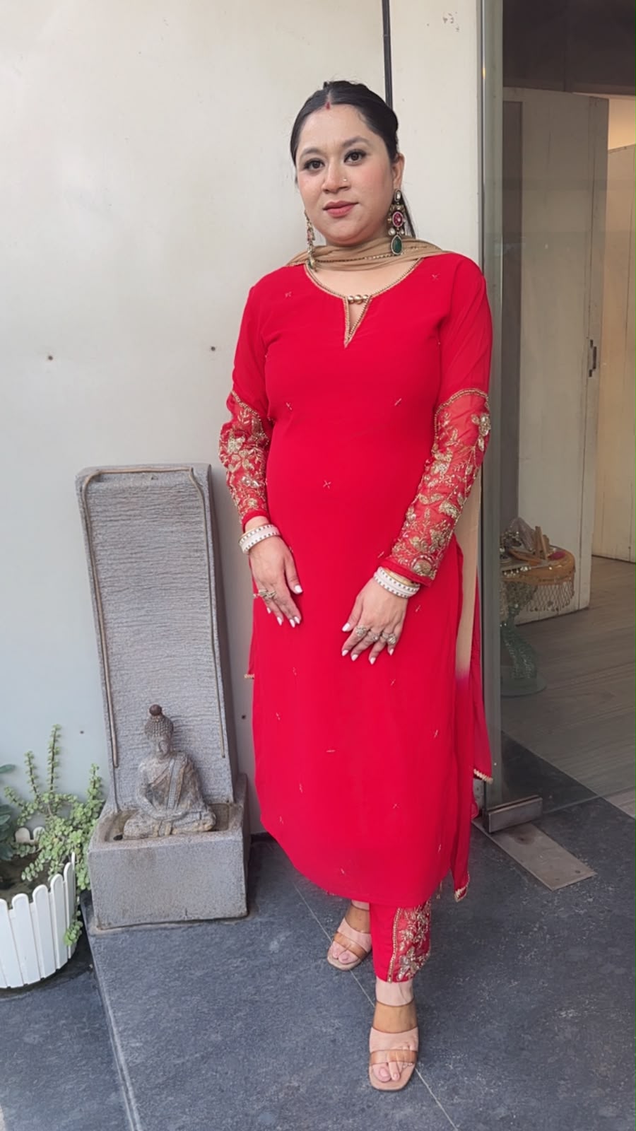 Muhurat Red Handwork Designer Suit