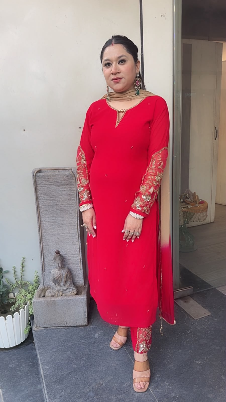 Muhurat Red Handwork Designer Suit