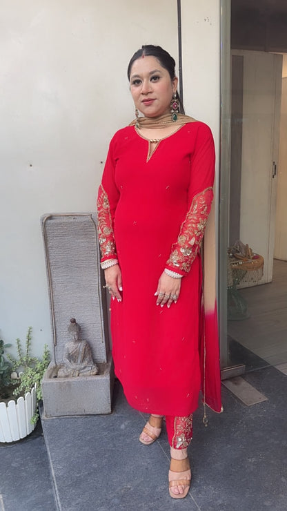 Muhurat Red Handwork Designer Suit