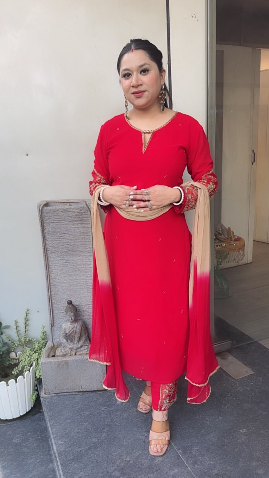 Muhurat Red Handwork Designer Suit