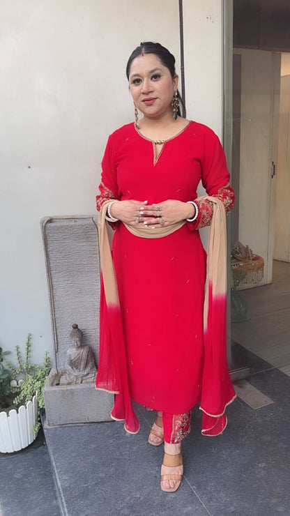 Muhurat Red Handwork Designer Suit