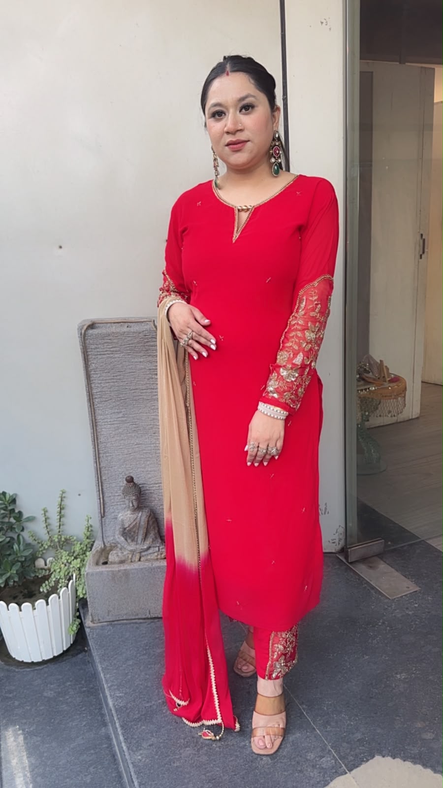 Muhurat Red Handwork Designer Suit
