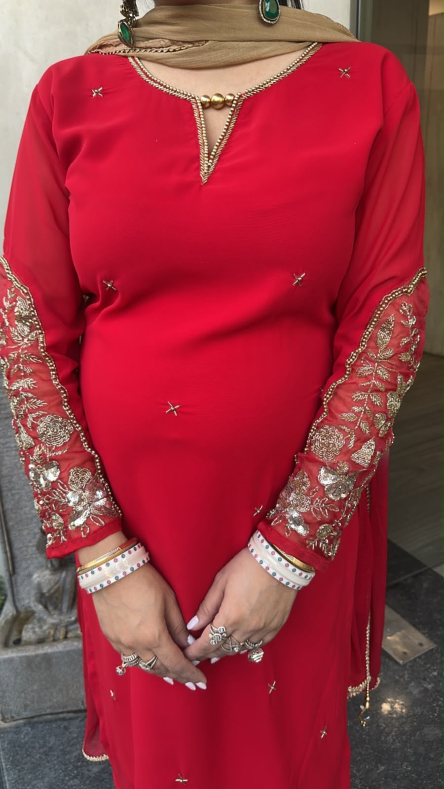 Muhurat Red Handwork Designer Suit