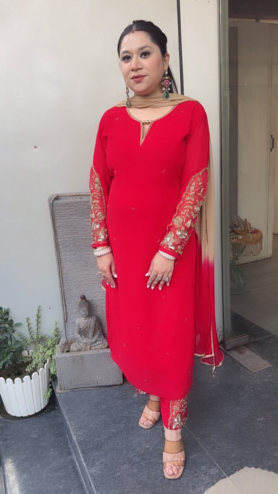Muhurat Red Handwork Designer Suit