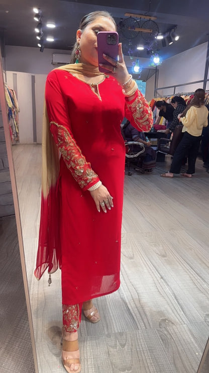 Muhurat Red Handwork Designer Suit