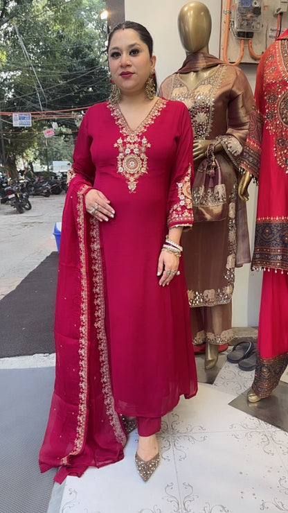 Zardozi Mahroon A-Line Designer Suit