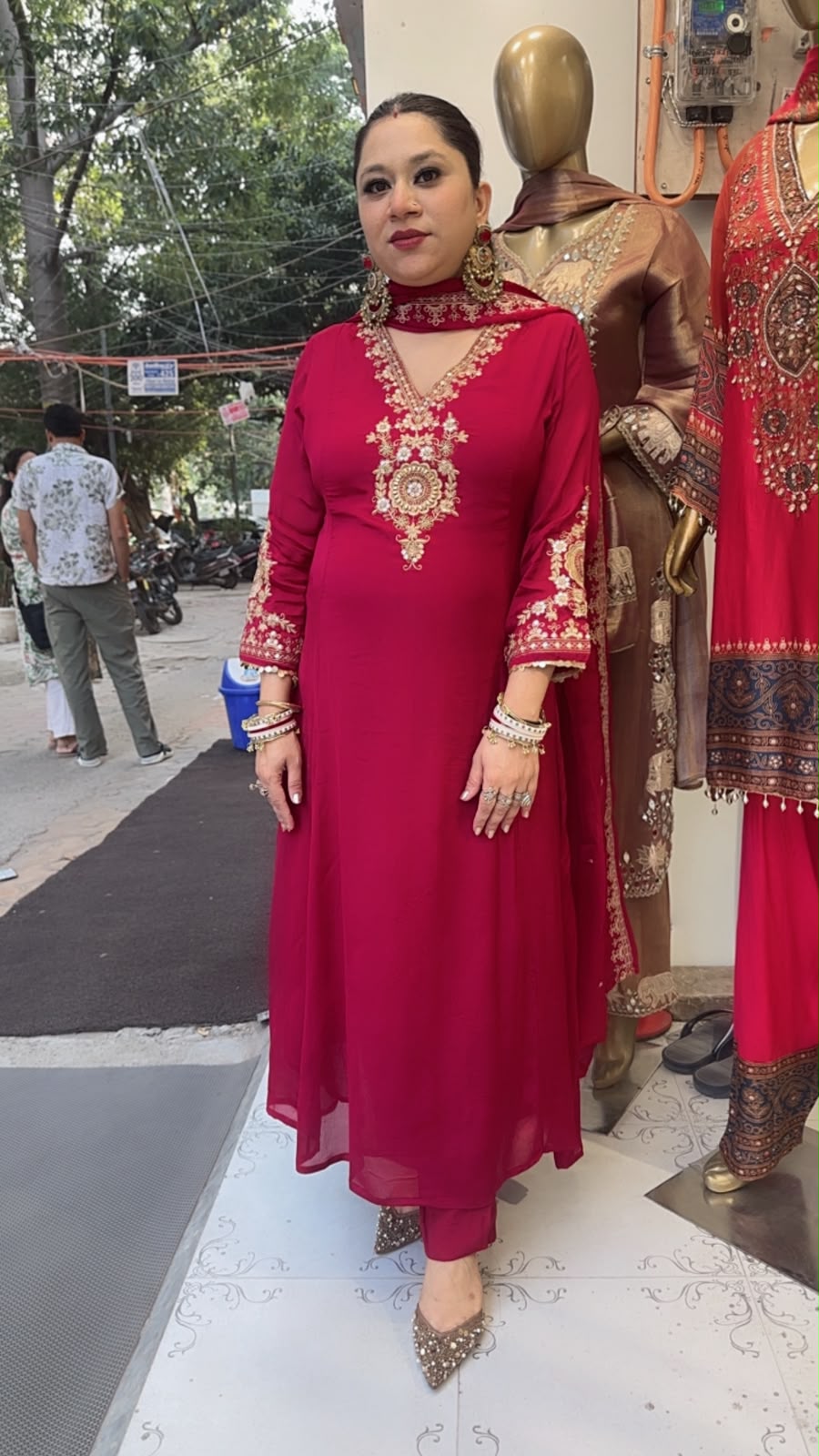 Zardozi Mahroon A-Line Designer Suit