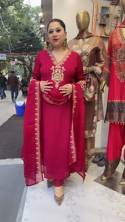 Zardozi Mahroon A-Line Designer Suit
