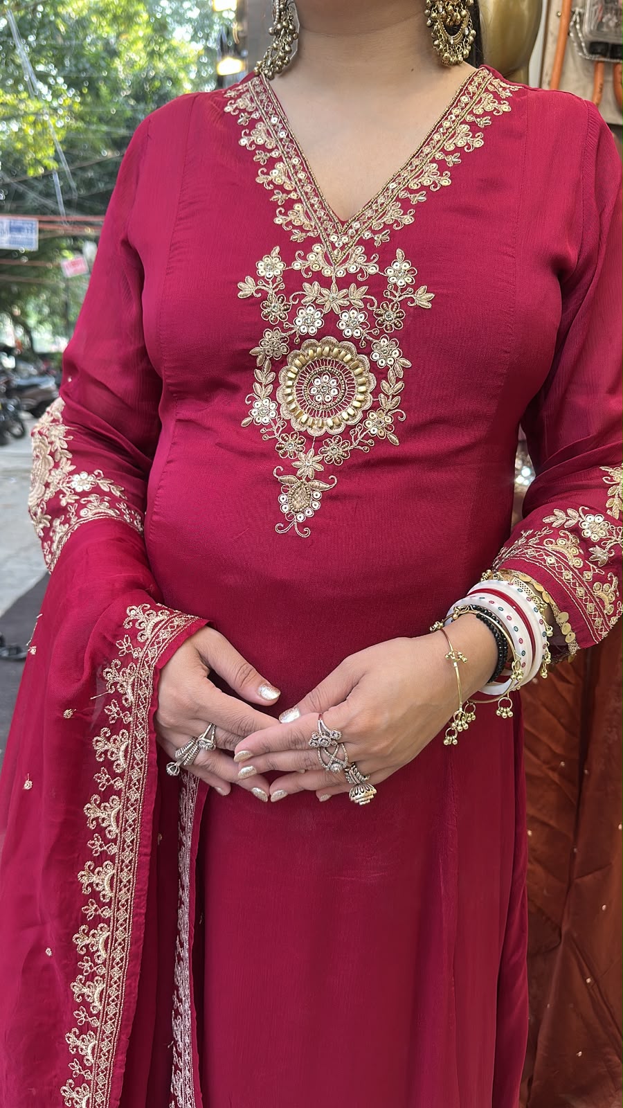 Zardozi Mahroon A-Line Designer Suit