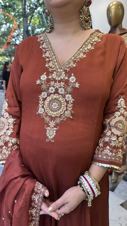 Zardozi Brown A-Line Designer Suit