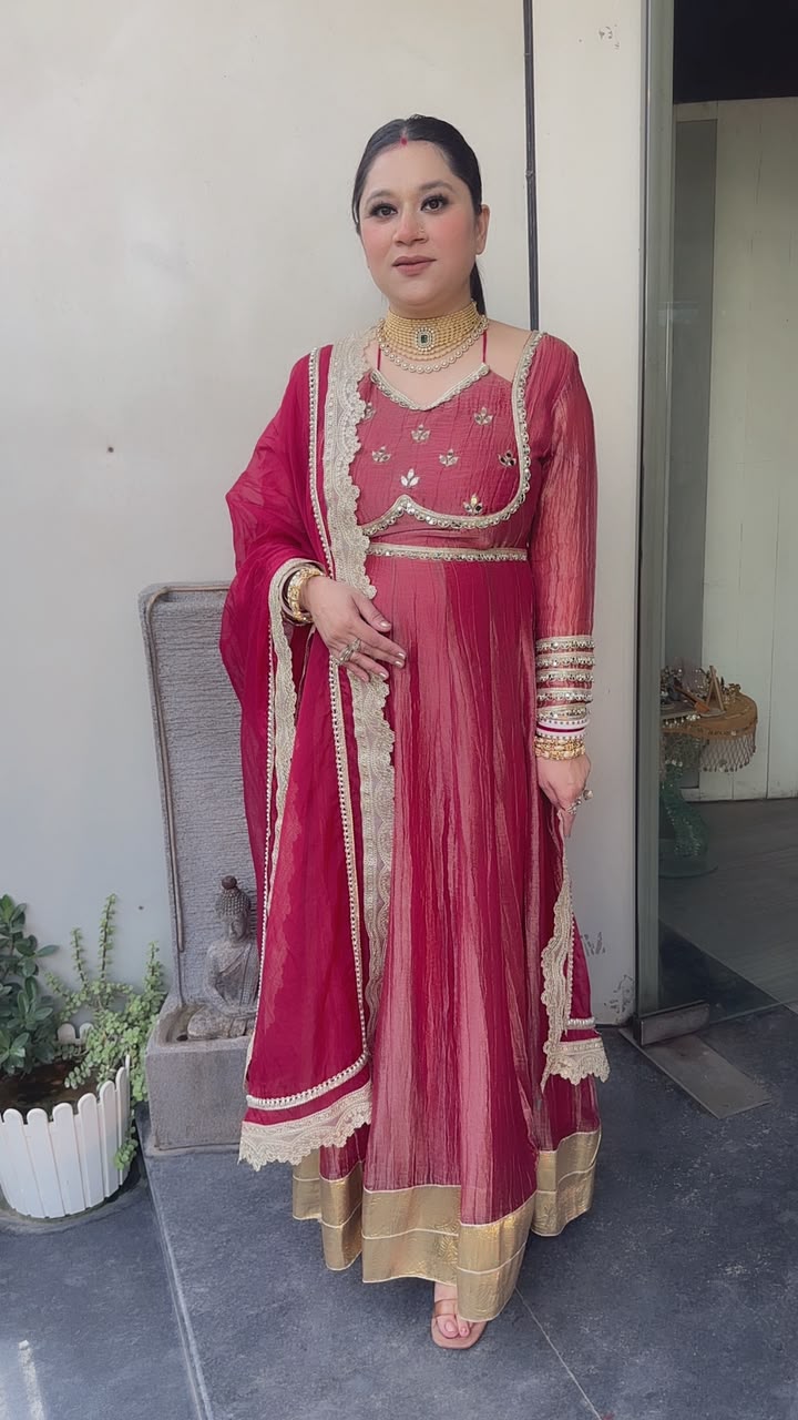 Nazakat onion pink Mirror work Designer Anarkali Suit