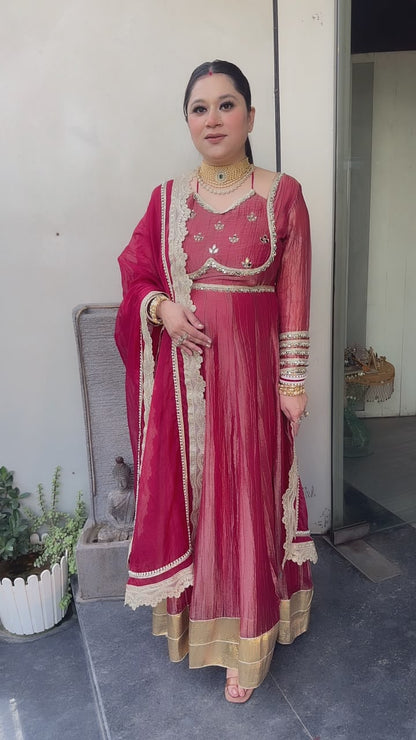 Nazakat onion pink Mirror work Designer Anarkali Suit