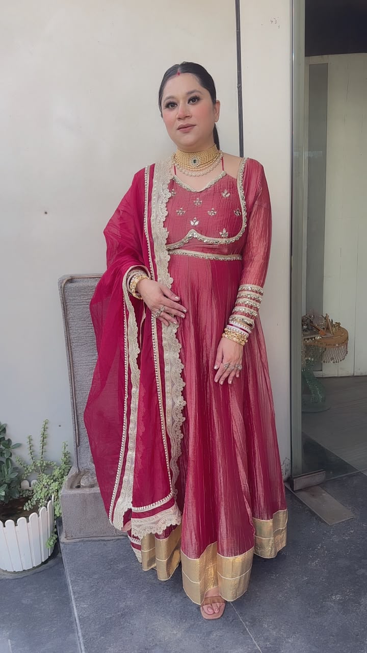 Nazakat onion pink Mirror work Designer Anarkali Suit
