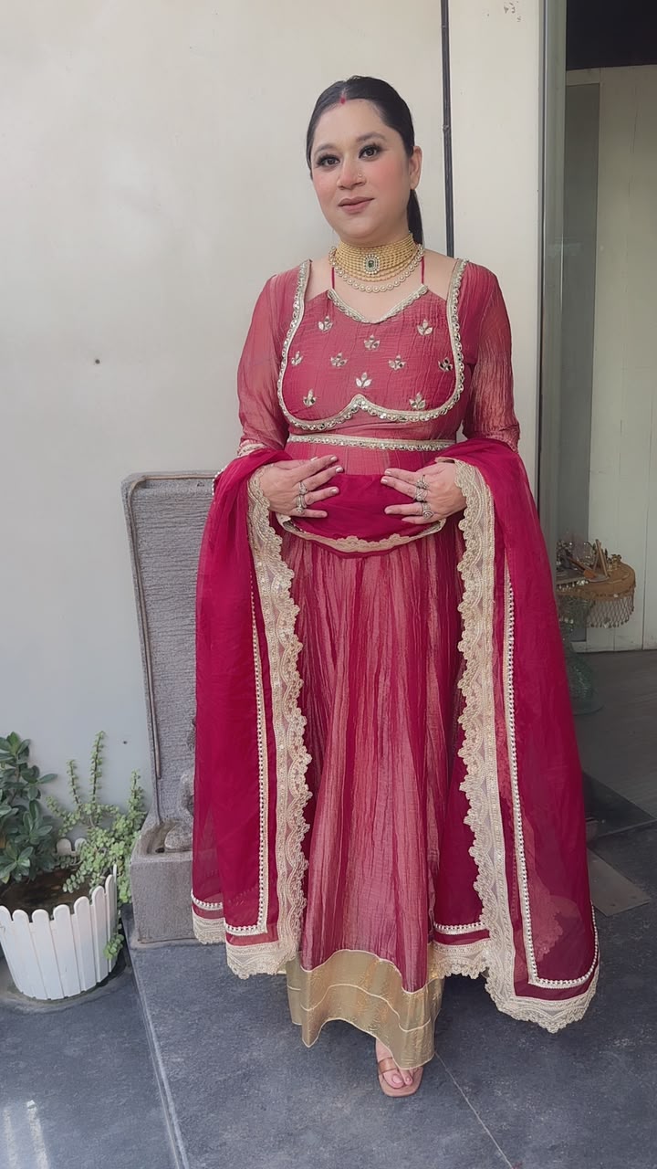 Nazakat onion pink Mirror work Designer Anarkali Suit