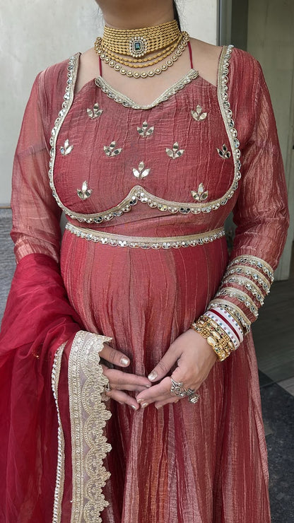 Nazakat onion pink Mirror work Designer Anarkali Suit