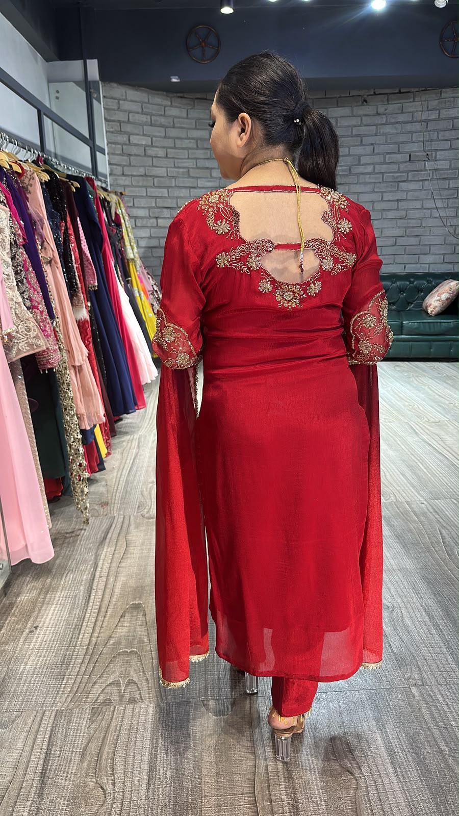 Chunari karwa Mahroon Handwork Designer Suit