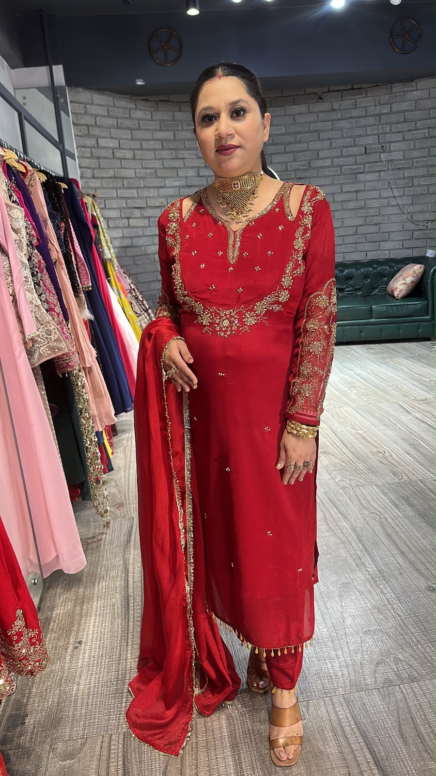Chunari karwa Mahroon Handwork Designer Suit