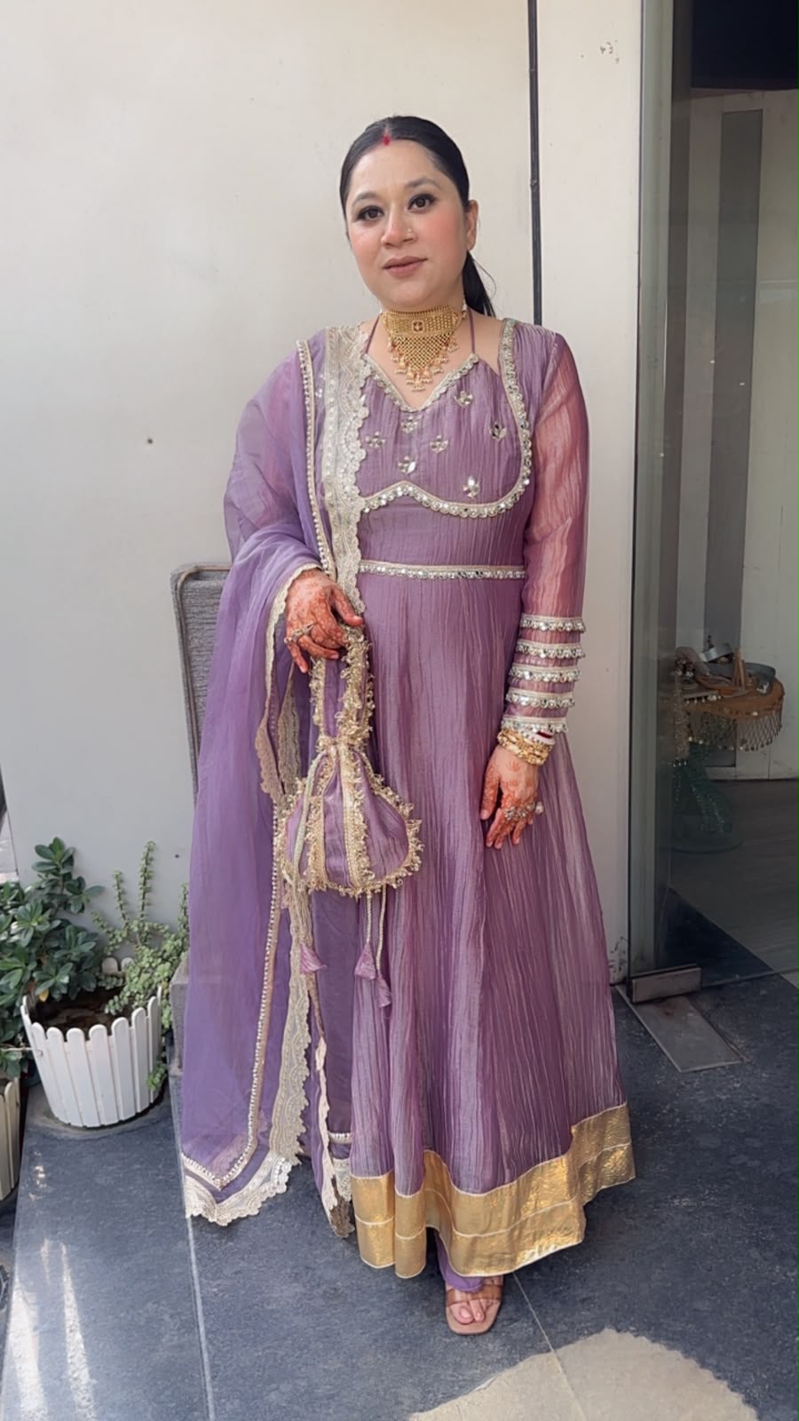 Nazakat Lavander Mirror work Designer Anarkali Suit