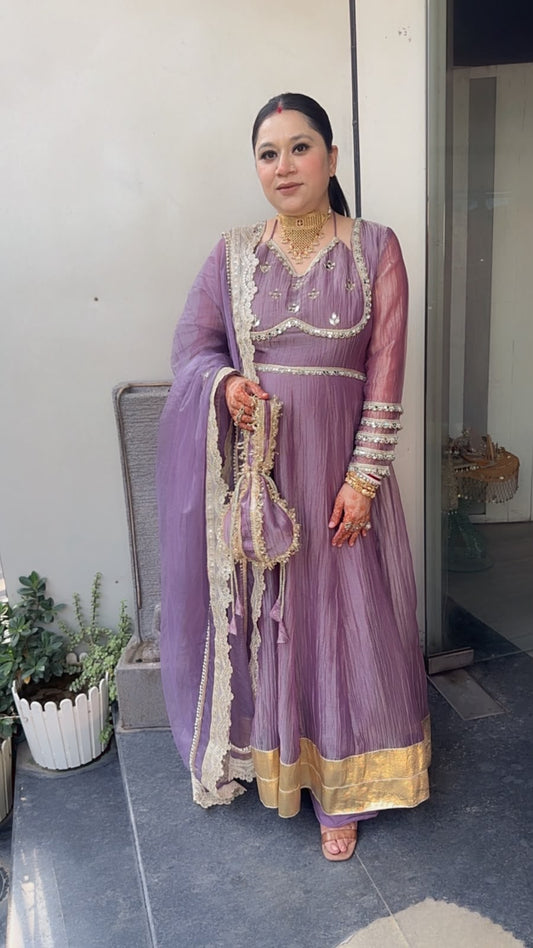 Nazakat Lavander Mirror work Designer Anarkali Suit
