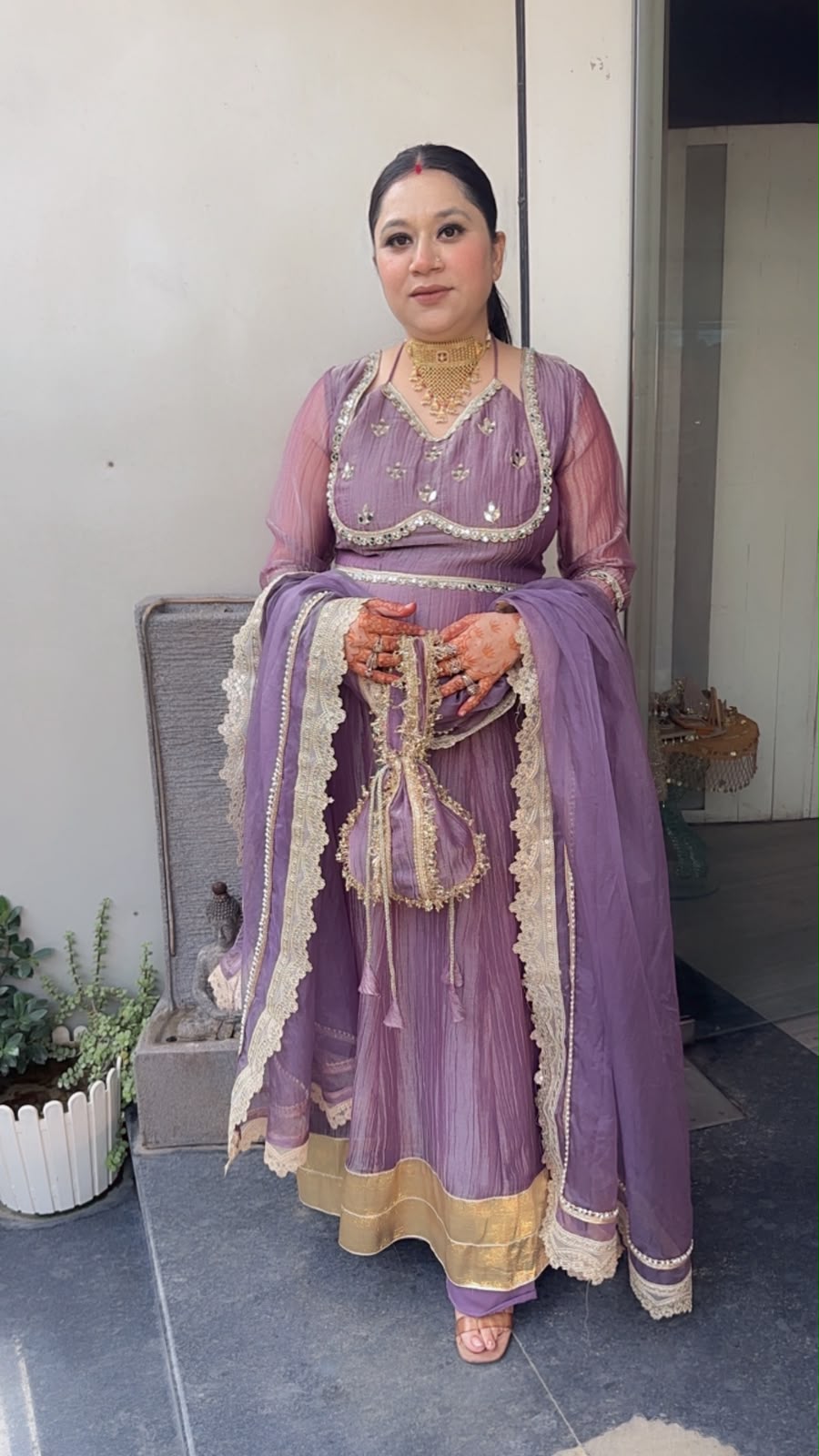 Nazakat Lavander Mirror work Designer Anarkali Suit