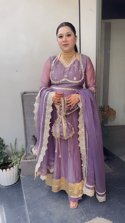 Nazakat Lavander Mirror work Designer Anarkali Suit