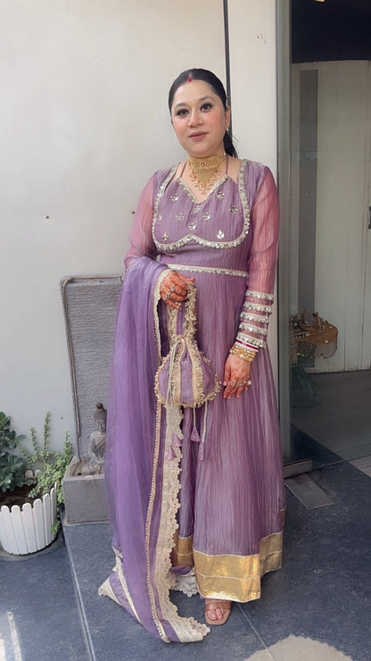 Nazakat Lavander Mirror work Designer Anarkali Suit