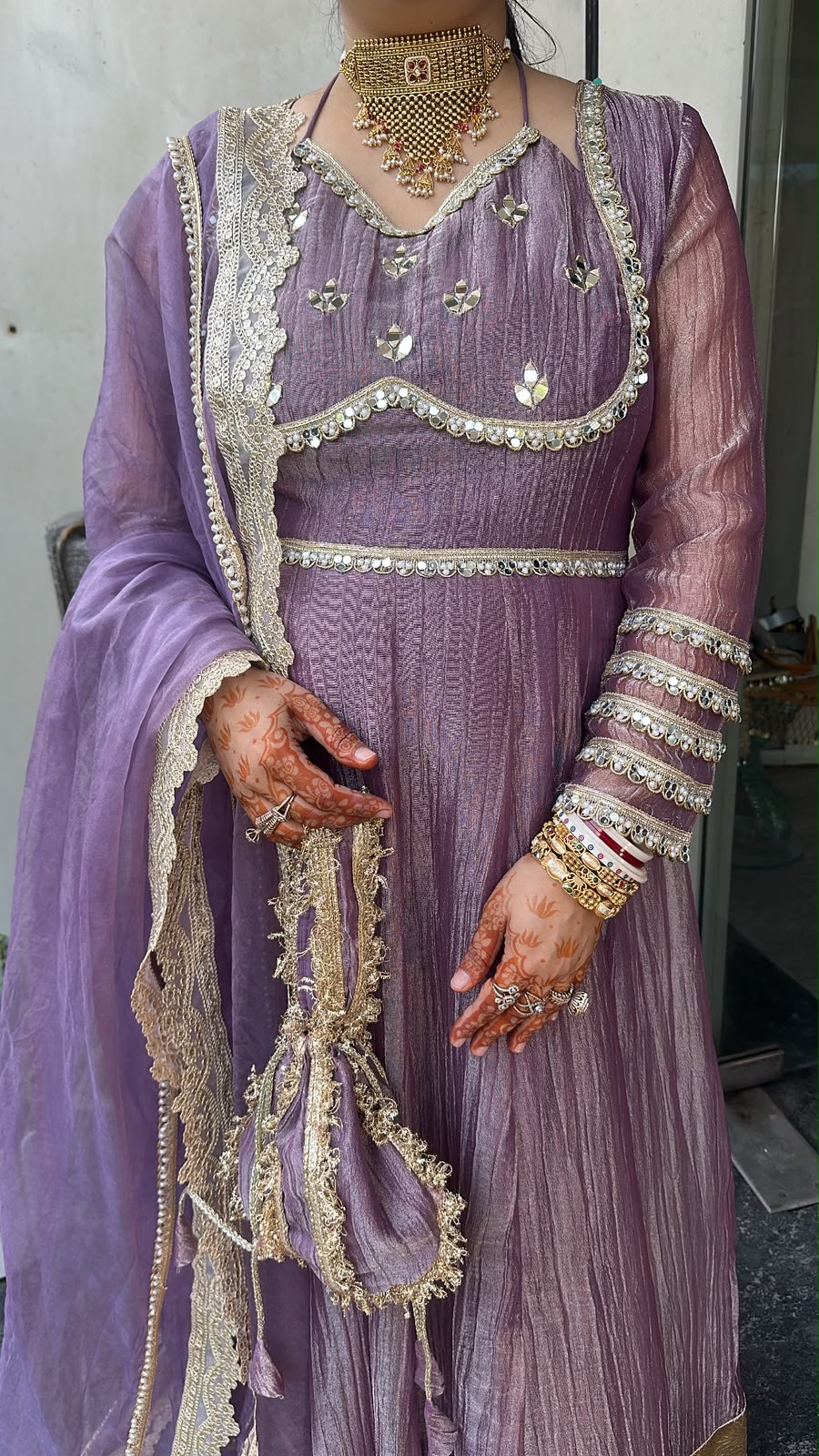 Nazakat Lavander Mirror work Designer Anarkali Suit