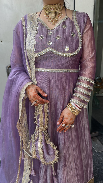 Nazakat Lavander Mirror work Designer Anarkali Suit