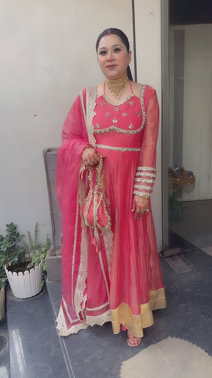 Nazakat Peach pink  Mirror work Designer Anarkali Suit