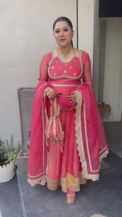 Nazakat Peach pink  Mirror work Designer Anarkali Suit
