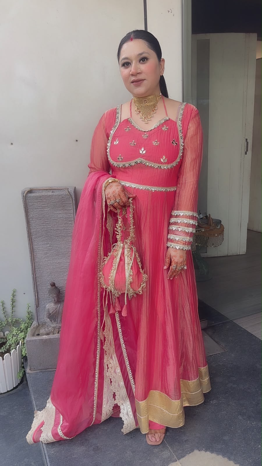 Nazakat Peach pink  Mirror work Designer Anarkali Suit
