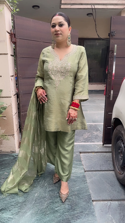 Rangoli pista Zari work Designer Suit