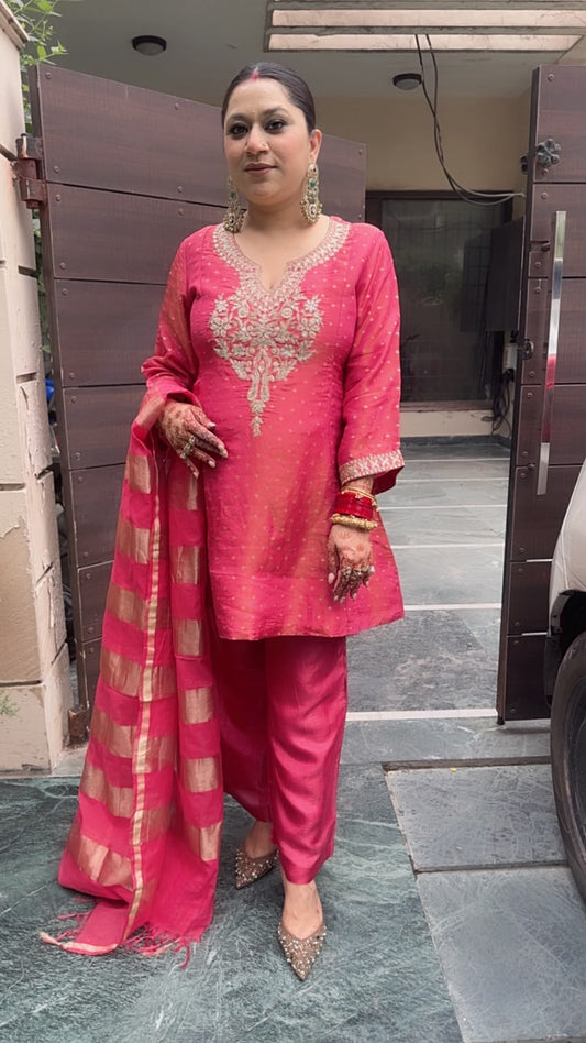 Rangoli pink Zari work Designer Suit