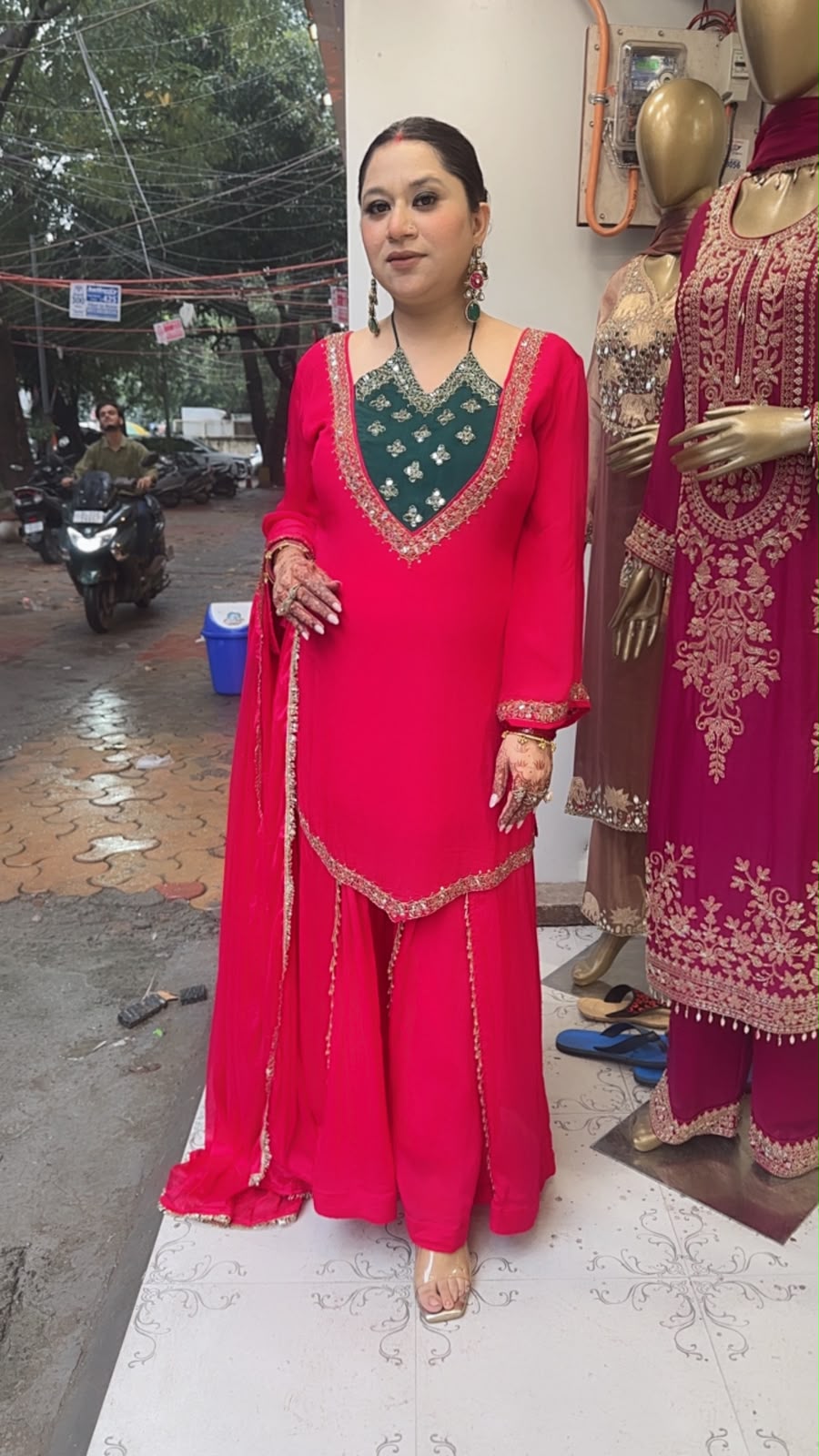 Gulzaar pink Bottel Green Handwork  Designer Suit