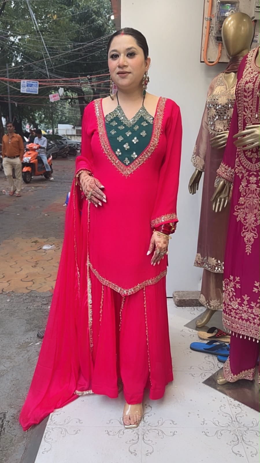 Gulzaar pink Bottel Green Handwork  Designer Suit