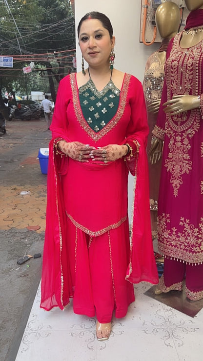 Gulzaar pink Bottel Green Handwork  Designer Suit
