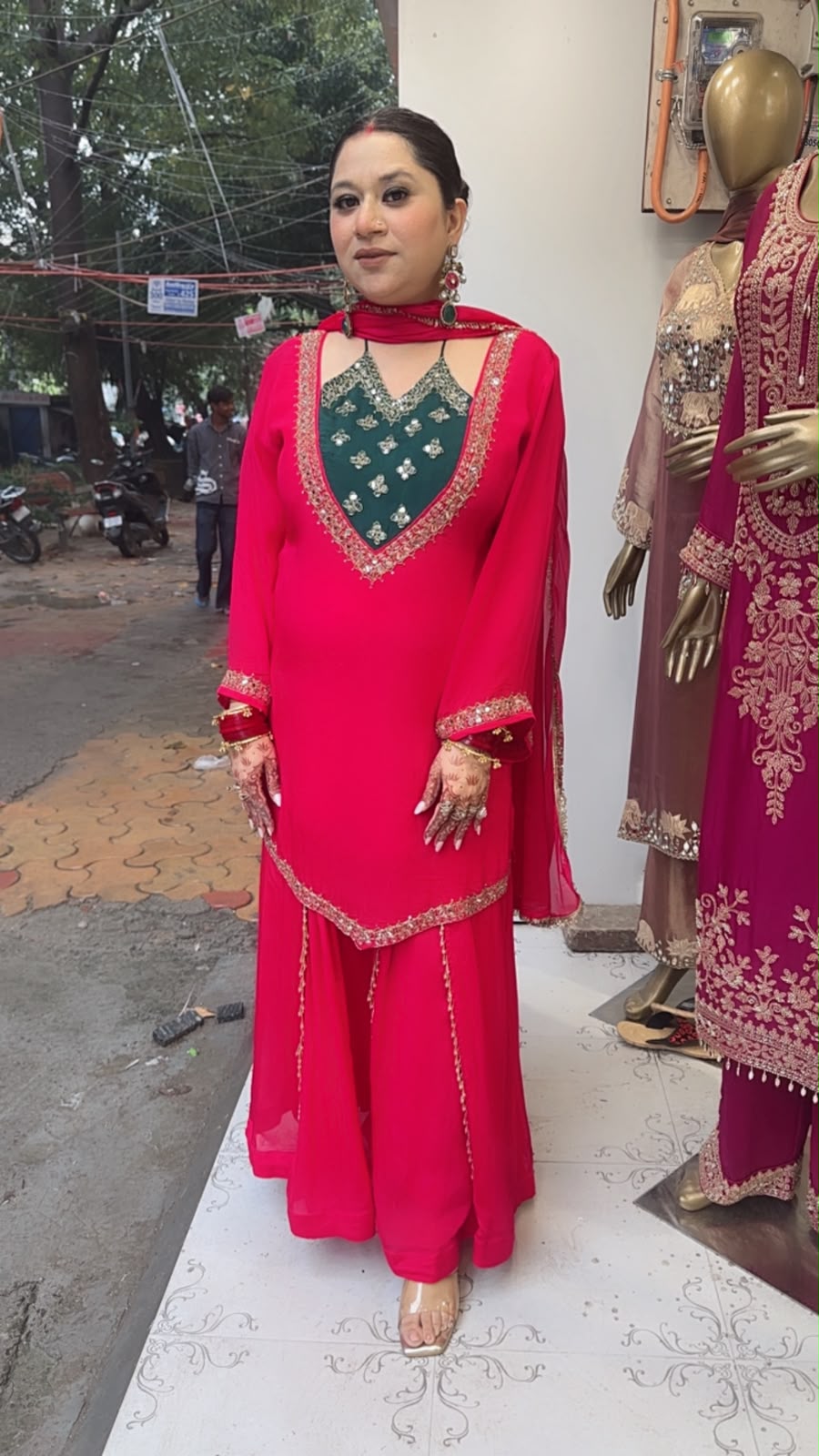 Gulzaar pink Bottel Green Handwork  Designer Suit